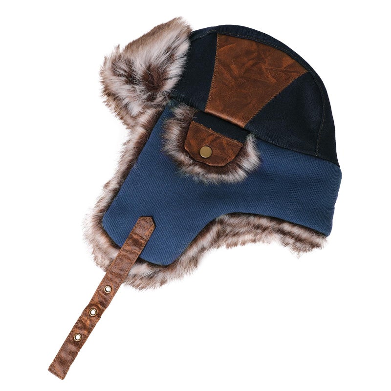 Comhats Winter Trapper Hat for Men Faux Fur Ear Flaps Cold Weather Hunting Russian Ushanka Bomber Aviator Trooper Hats Windproof Warm Navy Blue Large L - Image 1